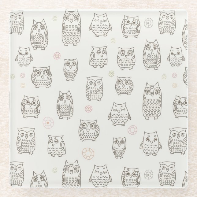 Dessous-de-verre En Verre Motif avec des hiboux (Devant)