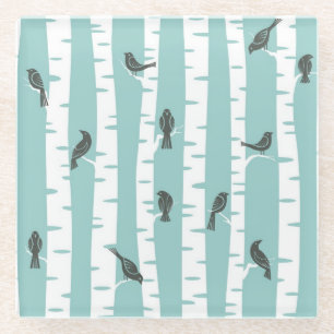 Dessous-de-verre En Verre Motif avec des oiseaux et des arbres
