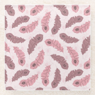 Dessous-de-verre En Verre motif avec des plumes de paon