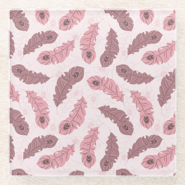 Dessous-de-verre En Verre motif avec des plumes de paon (Devant)