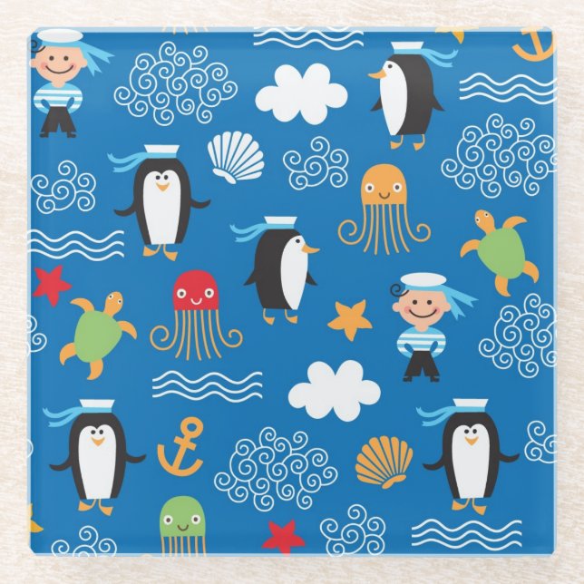 Dessous-de-verre En Verre motif avec le thème de mer (Devant)