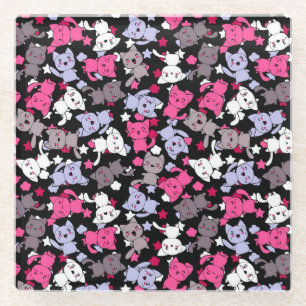 Dessous-de-verre En Verre motif avec les chats mignons 3 de griffonnage de