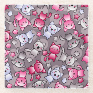 Dessous-de-verre En Verre motif avec les chats mignons de griffonnage de