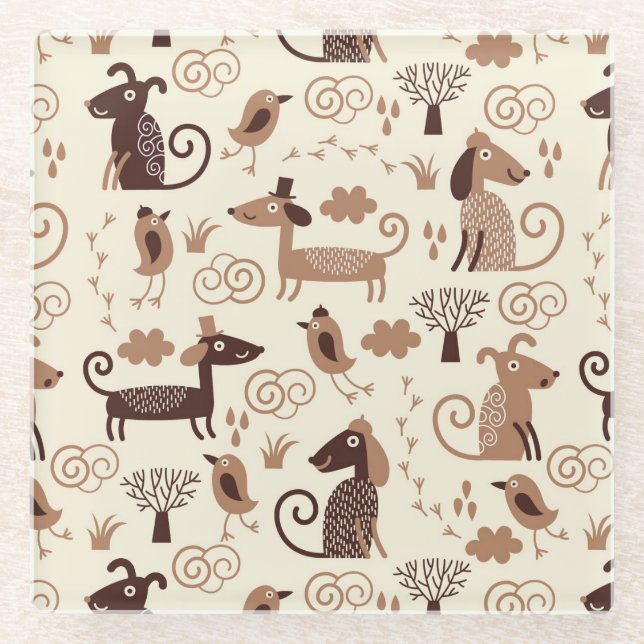 Dessous-de-verre En Verre motif avec les chiens mignons (Devant)