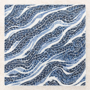 Dessous-de-verre En Verre Motif blanc bleu 15