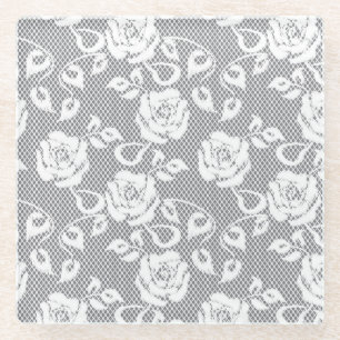 Dessous-de-verre En Verre Motif blanc de dentelle sur l'arrière - plan gris