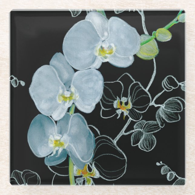 Dessous-de-verre En Verre Motif blanc d'orchidées d'aquarelle (Devant)