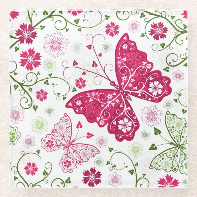 Dessous-de-verre En Verre Motif blanc floral (Devant)