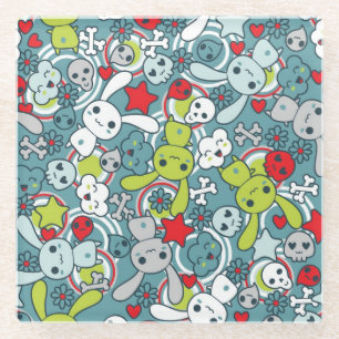 Dessous-de-verre En Verre motif bleu de kawaii