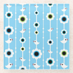 Dessous-de-verre En Verre motif bleu d'oiseau et de fleurs