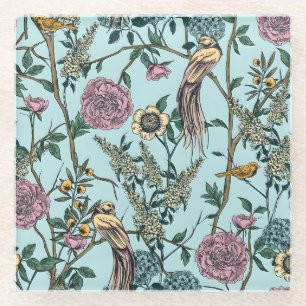 Dessous-de-verre En Verre Motif botanique de couleur bleue de style vintage