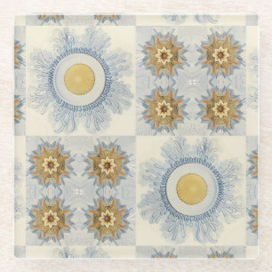 Dessous-de-verre En Verre Motif botanique marine à carreaux à la crème