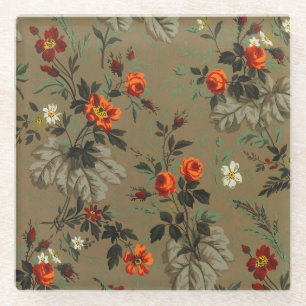 Dessous-de-verre En Verre Motif botanique vintage de rose orange à fleurs so