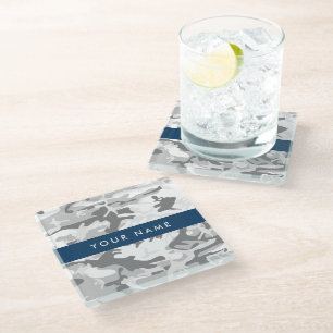 Dessous-de-verre En Verre Motif camouflage gris neige d'hiver Personnalisez