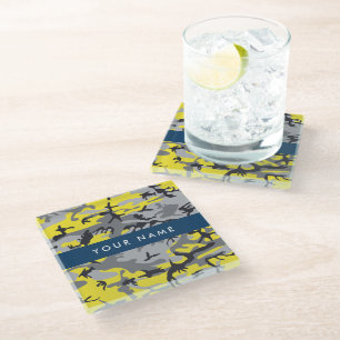 Dessous-de-verre En Verre Motif camouflage jaune et gris Personnalisez votre