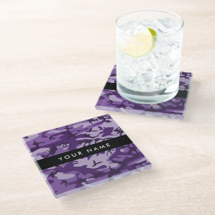 Dessous-de-verre En Verre Motif camouflage violet Personnalisez votre nom