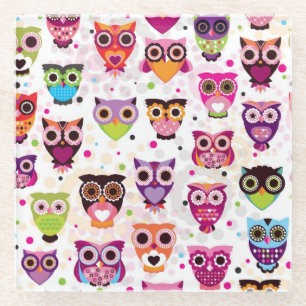 Dessous-de-verre En Verre Motif coloré de hibou pour les enfants 2