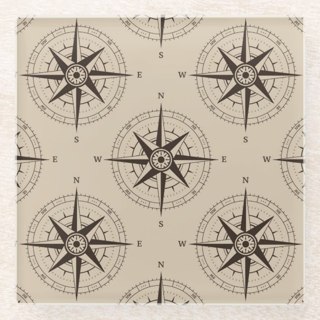 Dessous-de-verre En Verre Motif Compass de navigation (Devant)