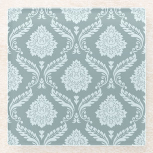 Dessous-de-verre En Verre Motif Damassé Rococo Canard Œuf Bleu+Turquoise