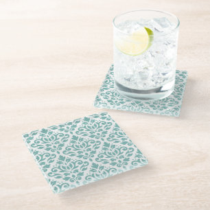 Dessous-de-verre En Verre Motif Damassé Sarcelle Défilement