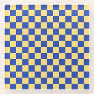 Dessous-de-verre En Verre Motif damier jaune beurre et bleu