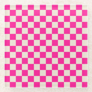 Dessous-de-verre En Verre Motif damier rose chaud et bronzé