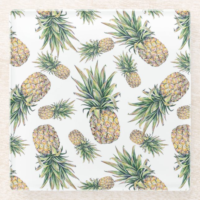 Dessous-de-verre En Verre Motif d'ananas aquarelle (Devant)