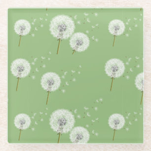 Dessous-de-verre En Verre Motif Dandelion sur Green Arrière - plan