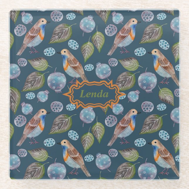 Dessous-de-verre En Verre Motif d'aquarelle Blue Birds (Devant)