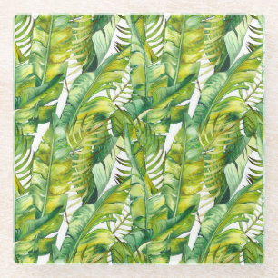 Dessous-de-verre En Verre Motif d'aquarelle Feuille de banane tropicale