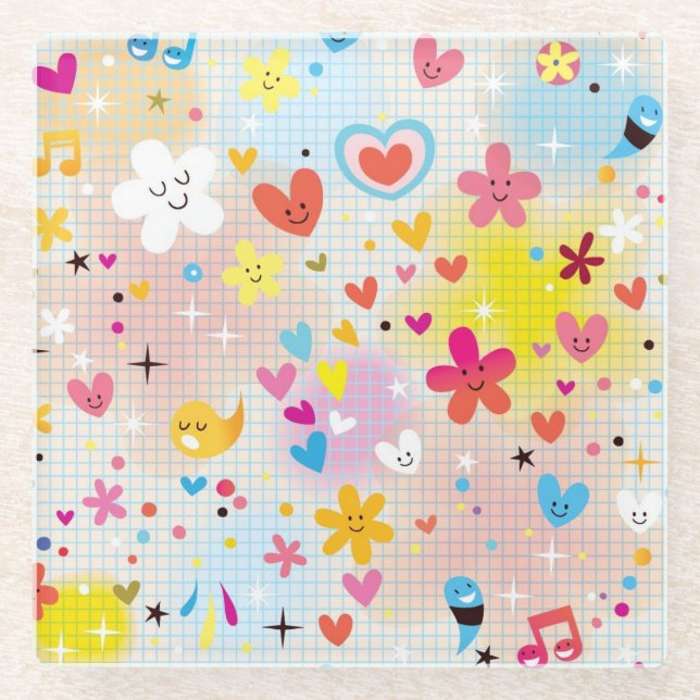 Dessous-de-verre En Verre motif de bande dessinée d'amusement (Devant)