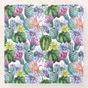 Dessous-de-verre En Verre Motif de cactus à aquarelle peinte à la main