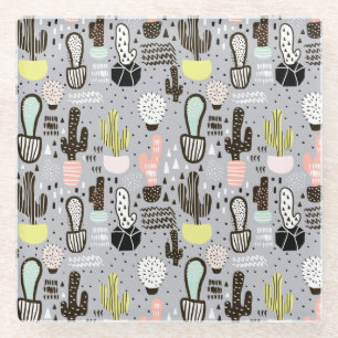 Dessous-de-verre En Verre Motif de cactus texturés à la main