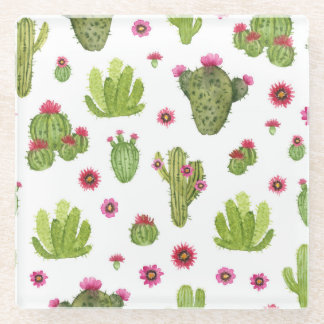 Dessous-de-verre En Verre Motif de cactus vert peint à la main