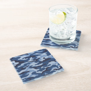 Dessous-de-verre En Verre Motif de camouflage bleu foncé