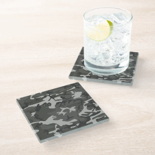 Dessous-de-verre En Verre Motif de Camouflage gris, Motif militaire, Armée