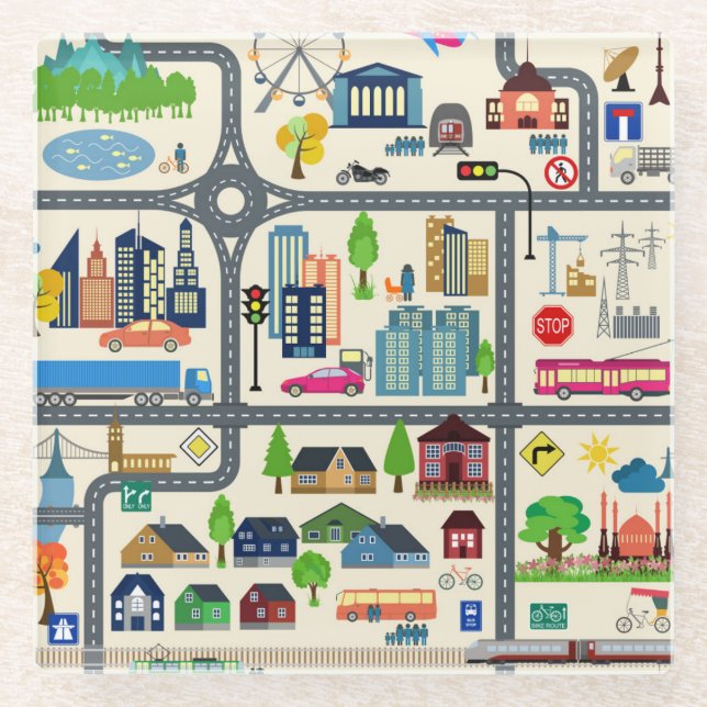 Dessous-de-verre En Verre Motif de carte de ville (Devant)