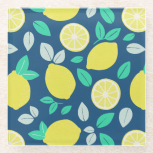 Dessous-de-verre En Verre Motif de citron d'été en bleu marine