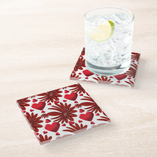 Dessous-de-verre En Verre Motif de cœur floral rouge esthétique fleur romant