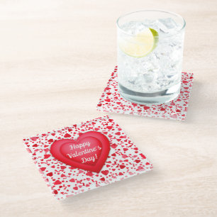 Dessous-de-verre En Verre Motif de coeurs en confettis rouges pour la Saint-
