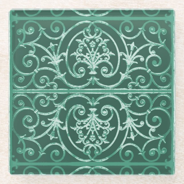 Dessous-de-verre En Verre Motif de défilement vert Sage (Devant)