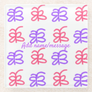 Dessous-de-verre En Verre Motif de doodle de papillon rose violet ajouter le