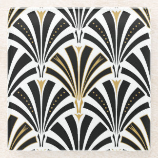 Dessous-de-verre En Verre Motif de fan d'art déco - noir et blanc