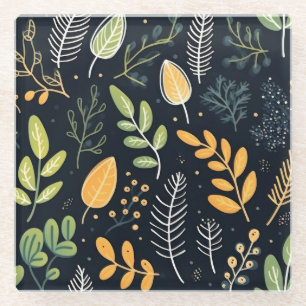 Dessous-de-verre En Verre Motif de feuillage vert et jaune élégant