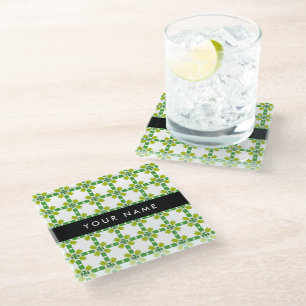Dessous-de-verre En Verre Motif de feuille, feuilles vertes, votre nom
