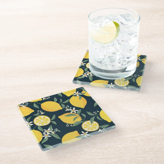 Dessous-de-verre En Verre Motif de feuille jaune citron (Incliné)