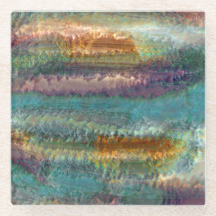 Dessous-de-verre En Verre Motif de feuilles de cuivre vert patine abstrait