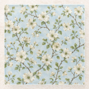 Dessous-de-verre En Verre Motif de fleur de cornouiller du Sud sur fond bleu