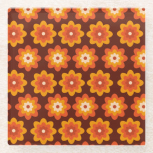 Dessous-de-verre En Verre Motif de fleurs orange groovy rétro boho hippie de