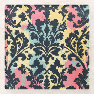 Dessous-de-verre En Verre Motif de flourish damassé vintage